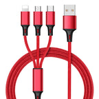 Nylon woven mini one to three data cable for mobile phone charging