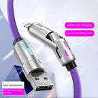 Colorful LED Silicone 4-in-1 Charging Cable with Zinc Alloy PD 100W Fast Charging, 6A Car Charger, Multi-functional Universal Compatible Charging Cable