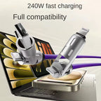 Colorful LED Silicone 4-in-1 Charging Cable with Zinc Alloy PD 100W Fast Charging, 6A Car Charger, Multi-functional Universal Compatible Charging Cable